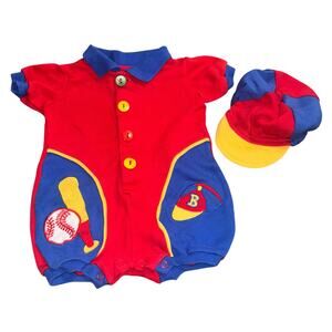 Vintage Little Miracles baby boy color block bodysuit romper with hat 0-3 months